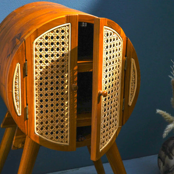 Haley Teak Wood & Rattan Bedside