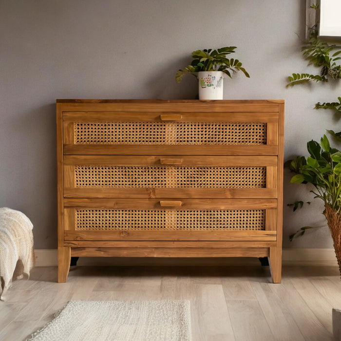 Jackson Teak Wood & Rattan Chest of Drawers 1