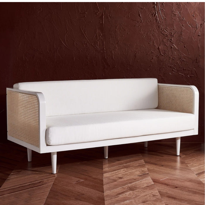 Lia Teak Wood & Rattan 3 Seater Sofa white