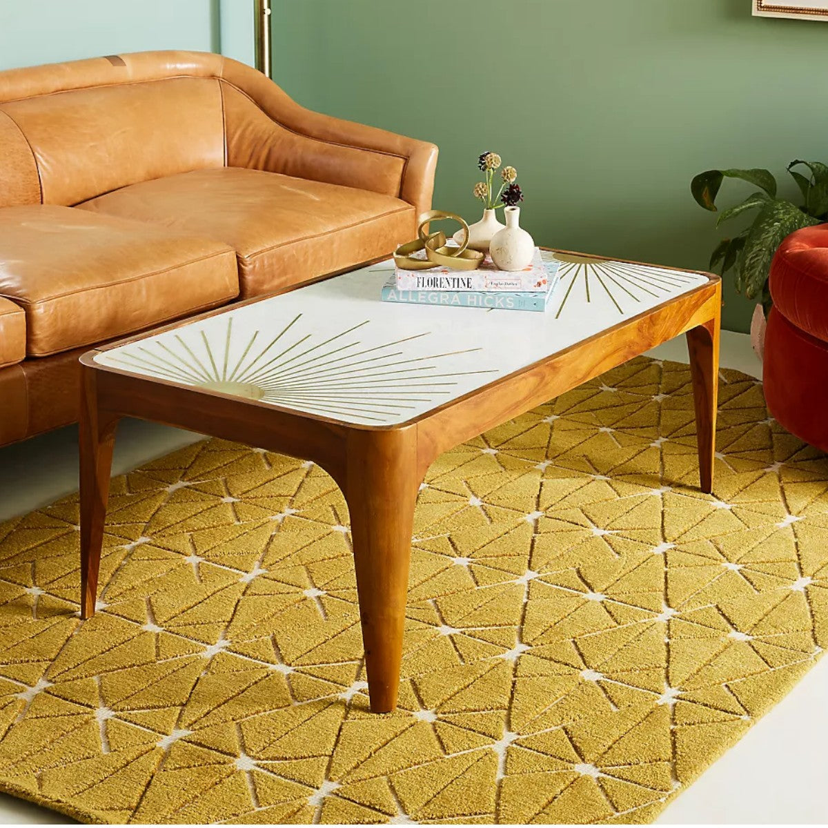 Maren Brass Starburst Rectangular Coffee Table