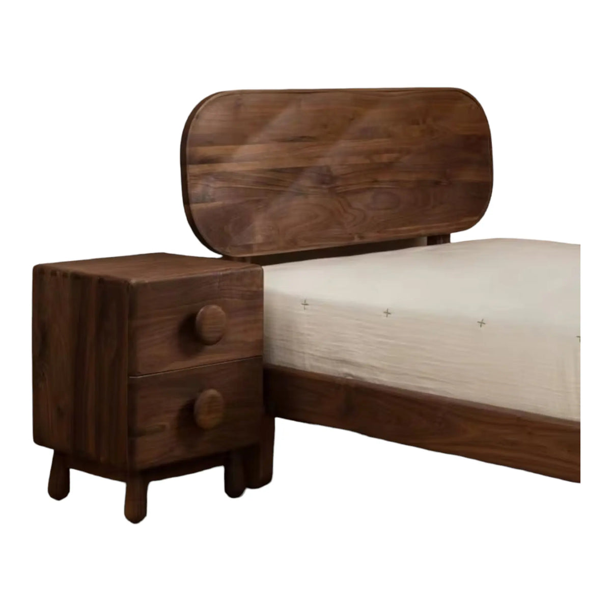 King and Queen size Aase Walnut Wood Bed with oiled finish for bed room 