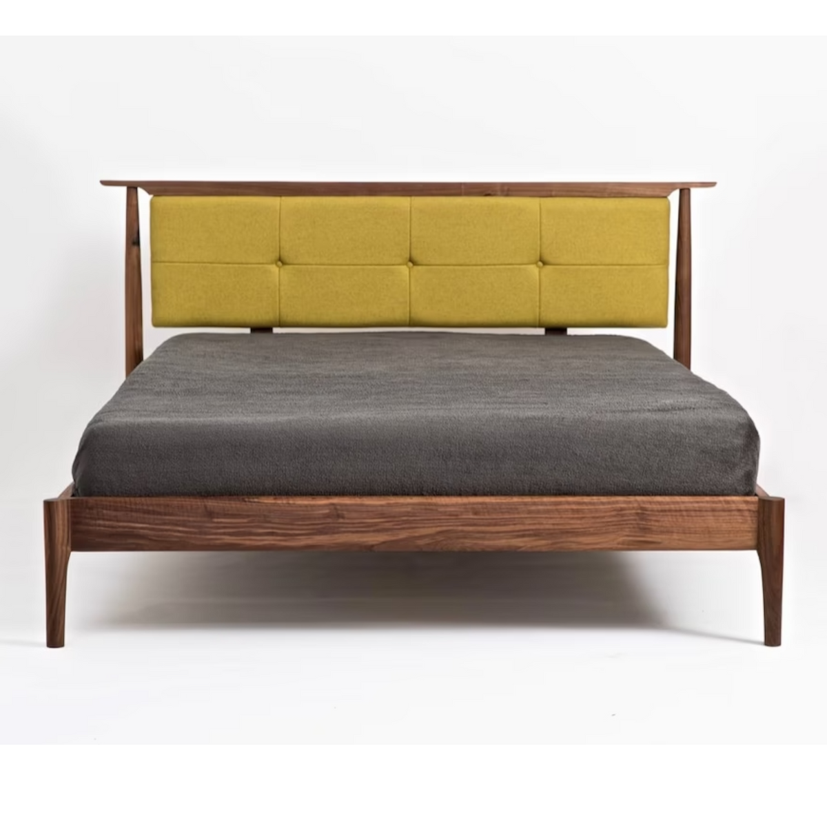 Abbott Walnut Wood Upholstered Headboard Bed