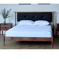 Abbott Walnut Wood Upholstered Headboard Bed