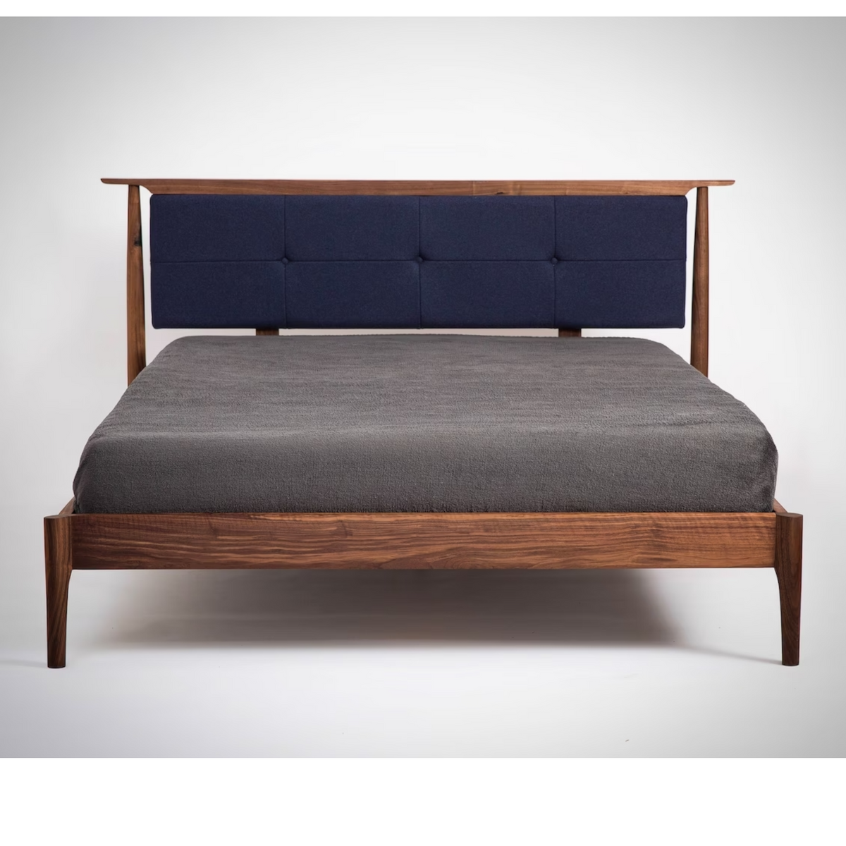 Abbott Walnut Wood Upholstered Headboard Bed