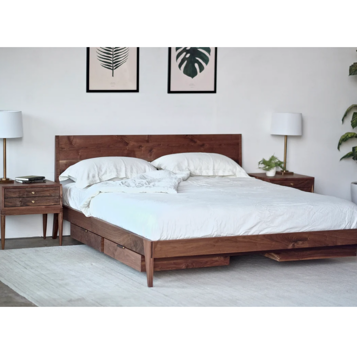 Aceline Walnut Wood With Storage Bed