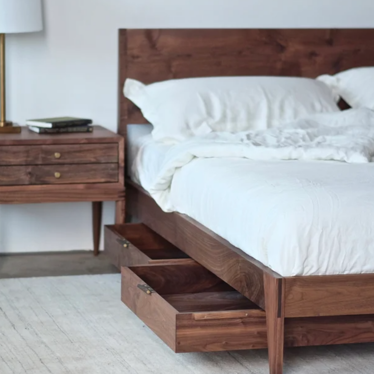 Aceline Walnut Wood With Storage Bed