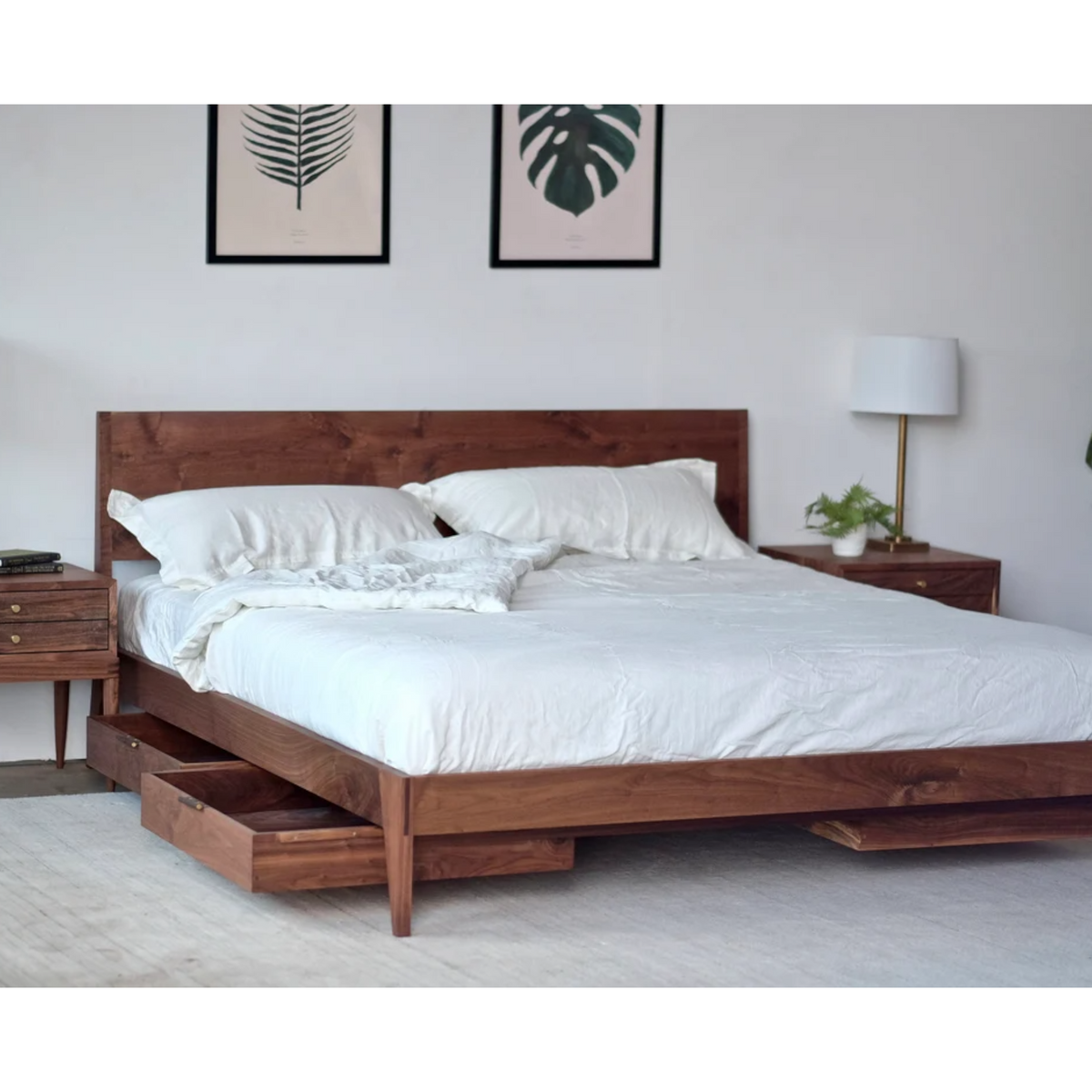 Aceline Walnut Wood With Storage Bed