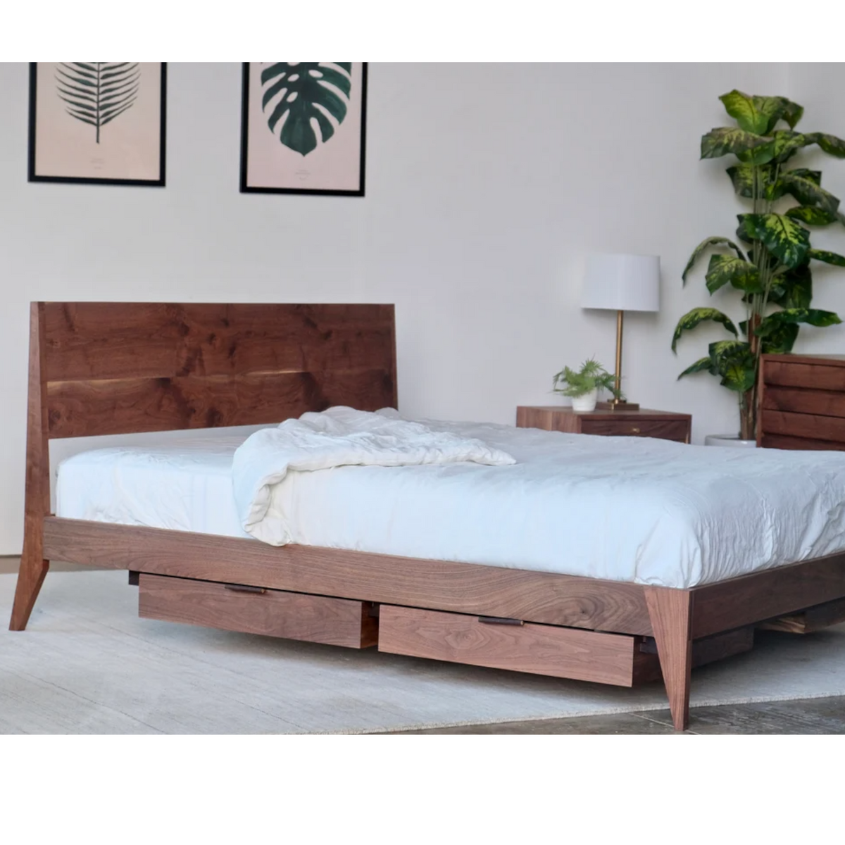 Aceline Walnut Wood With Storage Bed