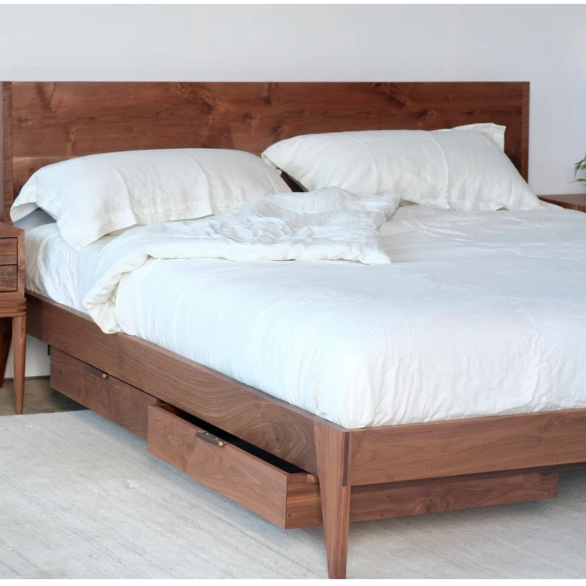 Aceline Walnut Wood With Storage Bed