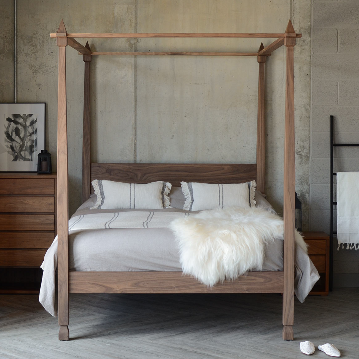 Aba Walnut Wood Poster Bed